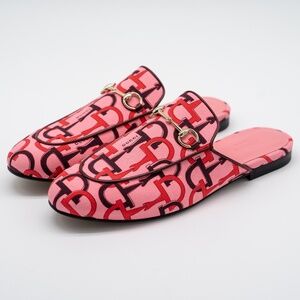 size 39.5G 9.5 US Gucci Princetown Horsebit Print Mules Slip On Pink